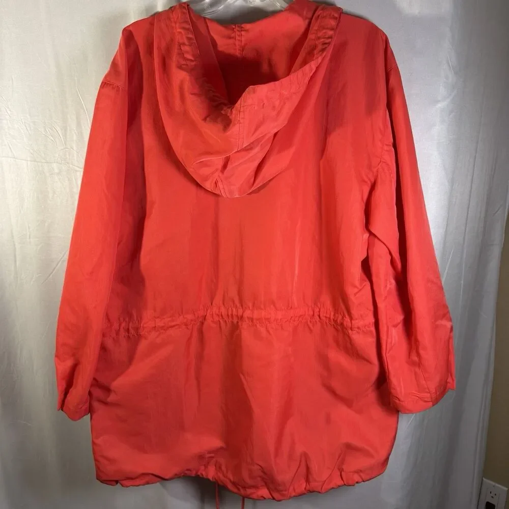 Villager Liz Claiborne Women’s Coral Orange Hooded Jacket Zip Pockets Size L